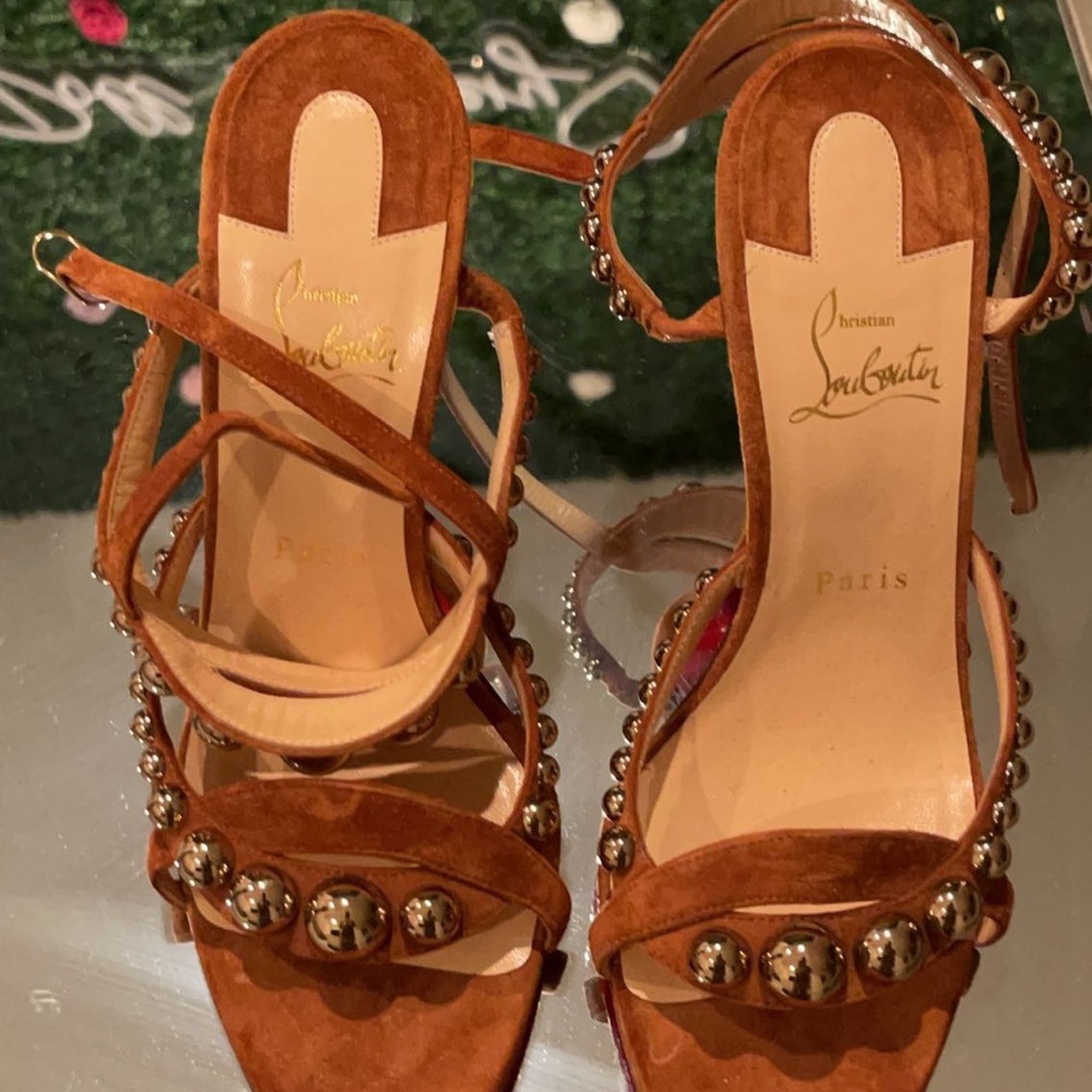 Christian Louboutin Tan Galeria Velour Sandals